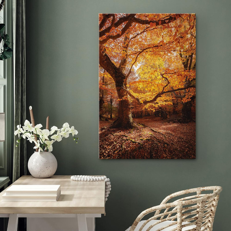 Automne Automne «Autumn Yellow Orange Leaf Big Oak Tree Forest» sur, Toile tendue, H 48 po x l 32 po