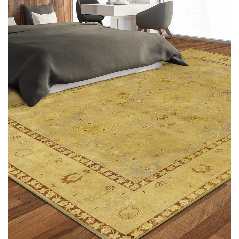Hand Knotted Wool Area Rug in Gold