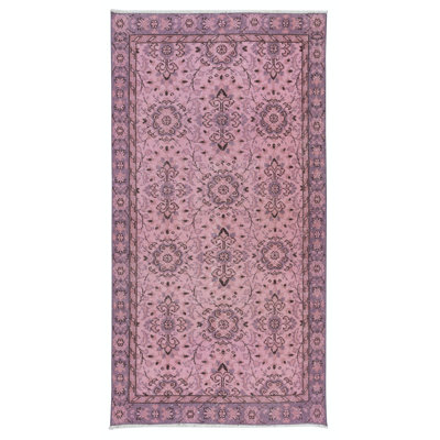 Tapis rose fait à la main 3,5 x 6,6 pi de style méditerranéen italien avec petit tapis turc contemporain