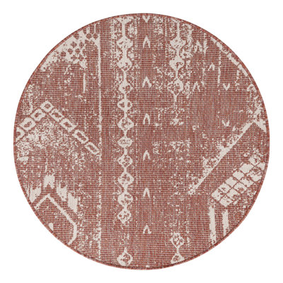 Loreen Geometric Machine Woven Rectangle Polypropylene Indoor / Outdoor Area Rug in Rust Red