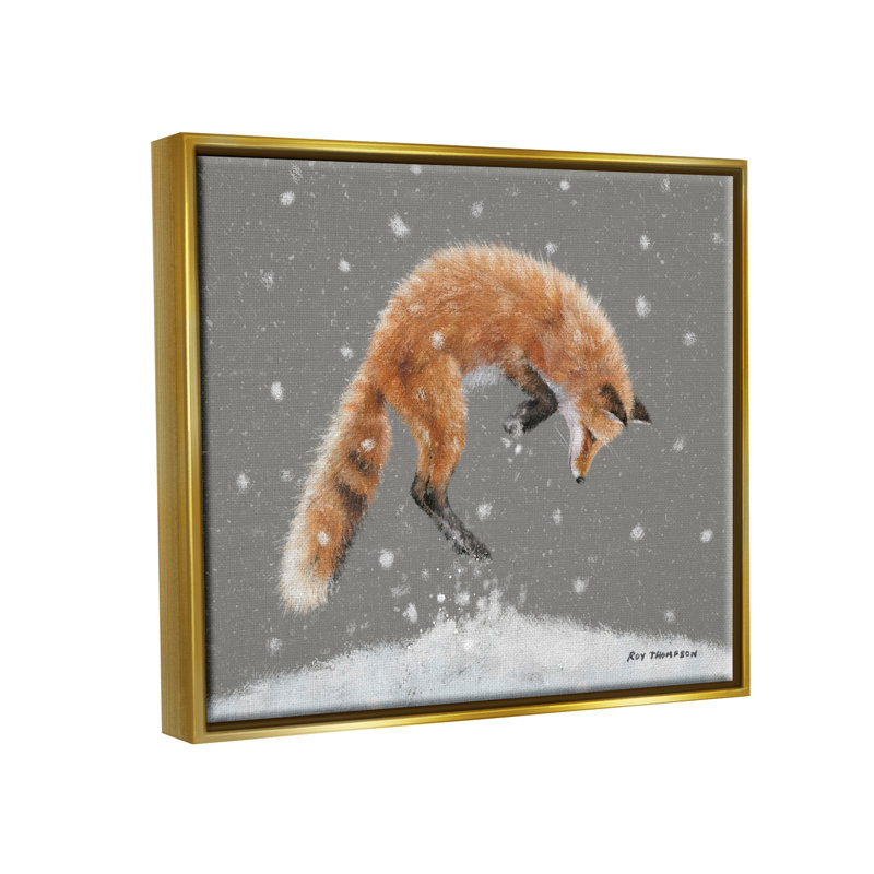 Peinture «J passer le renard» par Roy Thompson, peinture, H 10 po x l 15 po x P 0,5 po, Cadre flottant métallique doré