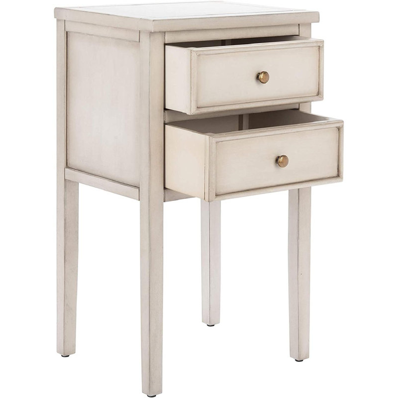 Fedir Traditional Shaker 30''H End Table, Rustic Chic Pine Wood Nightstand with Dual Storage Drawers, White Birch