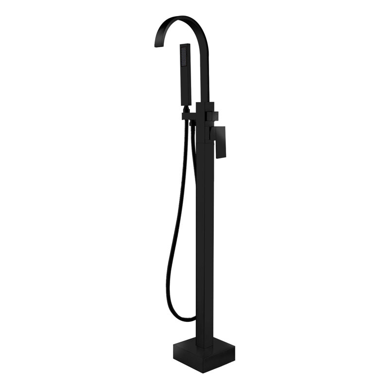 Robinet de baignoire autoportant à poignée simple avec douchette, Noir mat