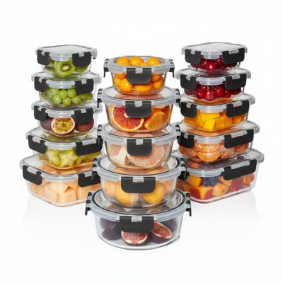 30-Piece Glass Food Storage Container Set with Airtight Lids