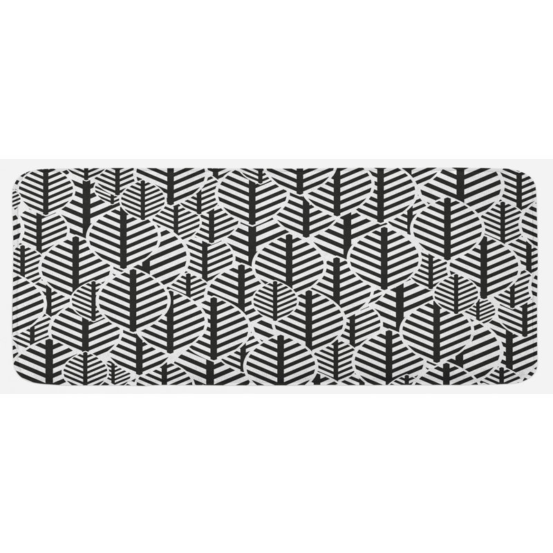Tapis de cuisine rayé noir et blanc à motif abstrait d'inspiration naturelle