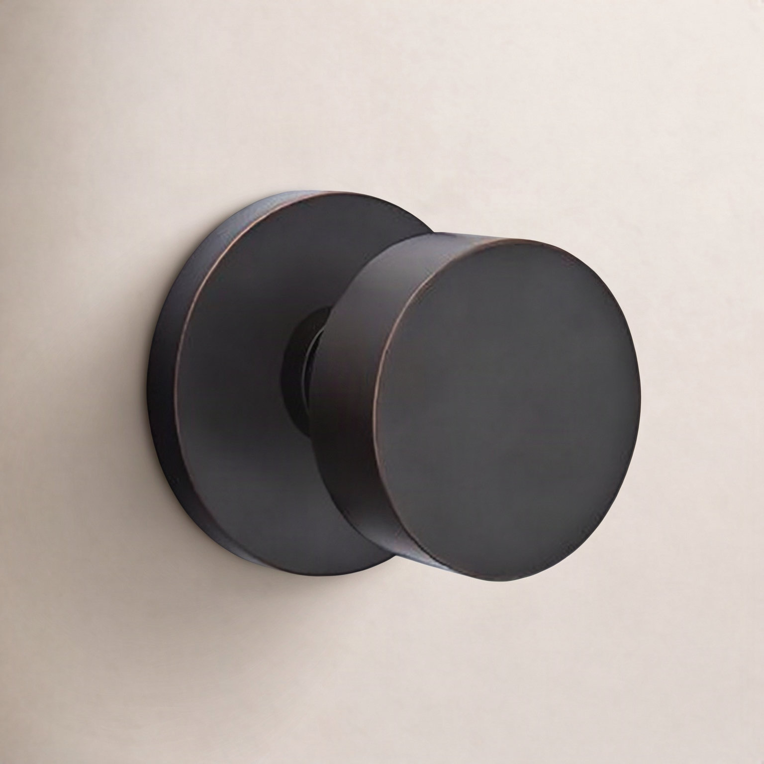 Passage Door Knob with Disk Rosette, Oil Rubbed Bronze