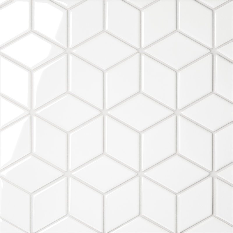 Le Cafe 2" x 3" Diamond Glossy Porcelain Mosaic Tile, White