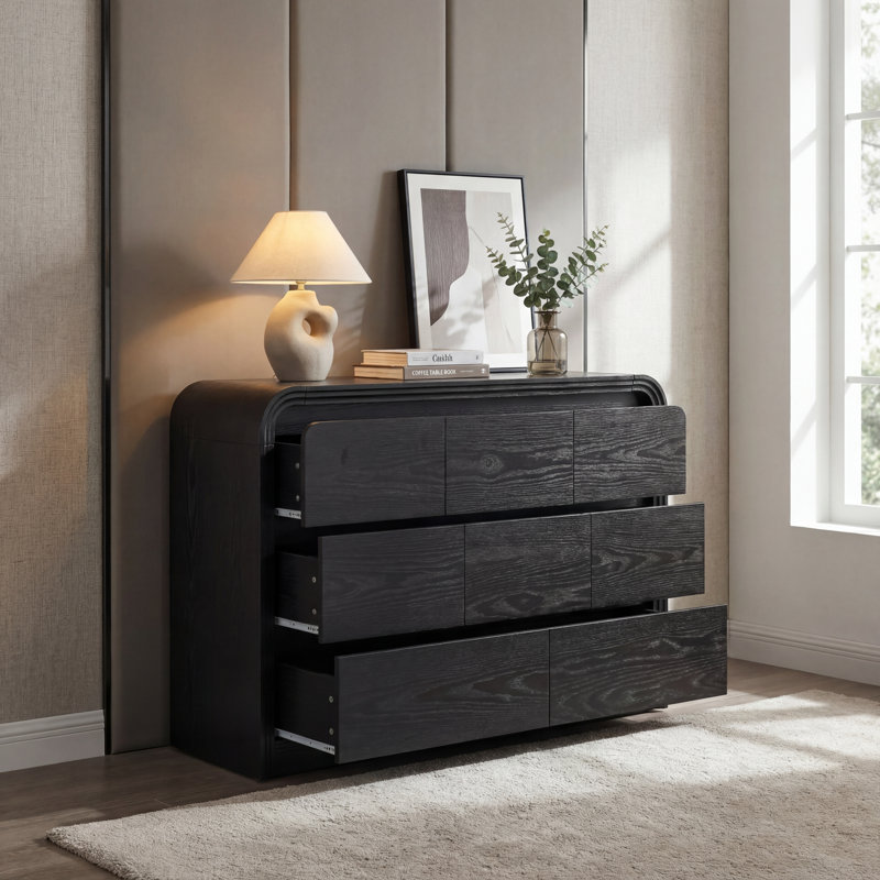 47.24" Width MDF 8-Drawer Dresser - Smooth Storage Accent Chest, Black