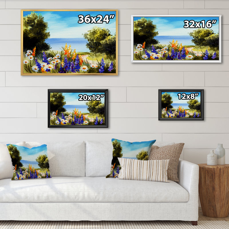 «Spring Flowers on Ocean Scenery», reproduction d'art sur toile encadrée, H 8 po x l 12 po x P 1 po