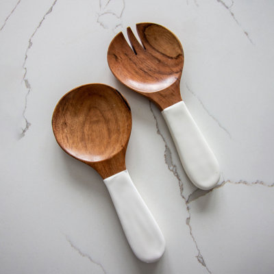  Wood + White Collection Acacia Wood Salad Servers