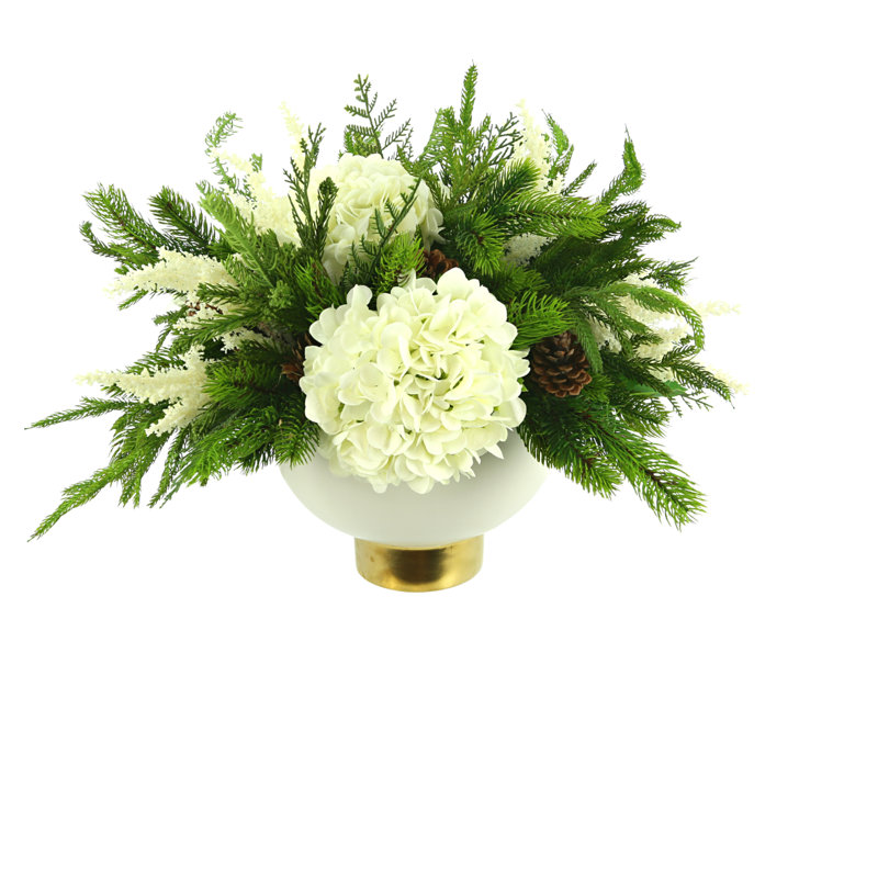 Happy Holidays Plastic, Polysilk Hydrangea Arrangement