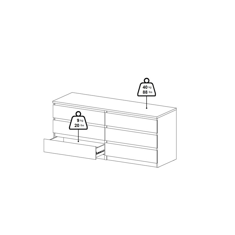 Jada 6 Drawer 60.5" W Double Dresser, Black Wood Grain