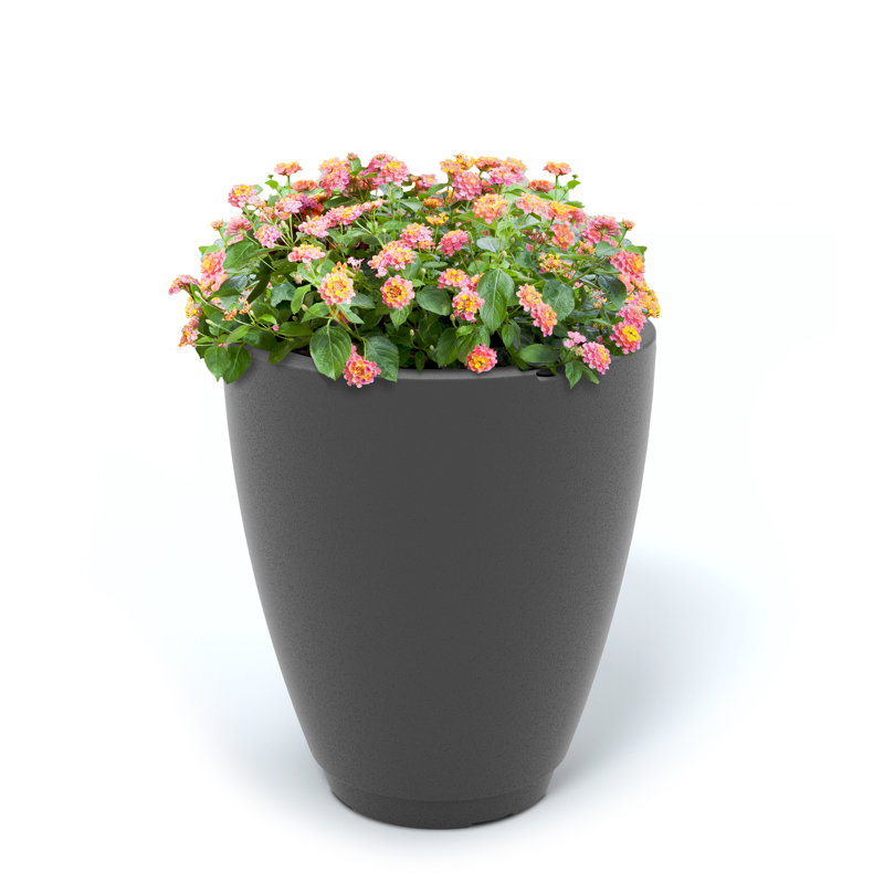 Caprio 18" Tall Black Round Self-Watering Planter for Outdoor Spaces