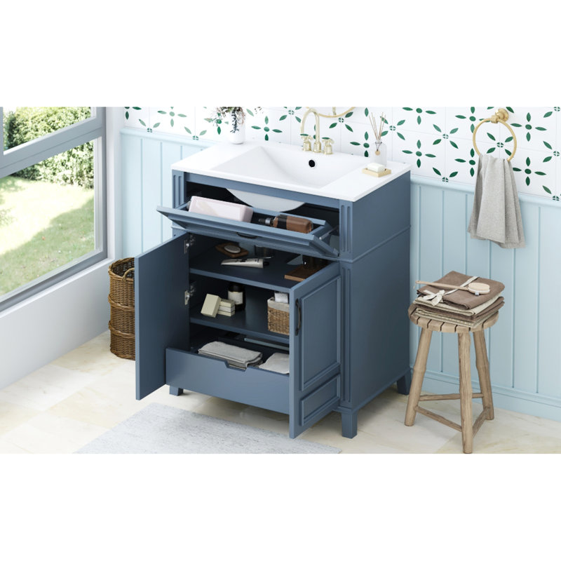 Meuble-lavabo de 30 po avec lavabo en céramique et bois massif - Style rétro, nombreuses options de rangement
