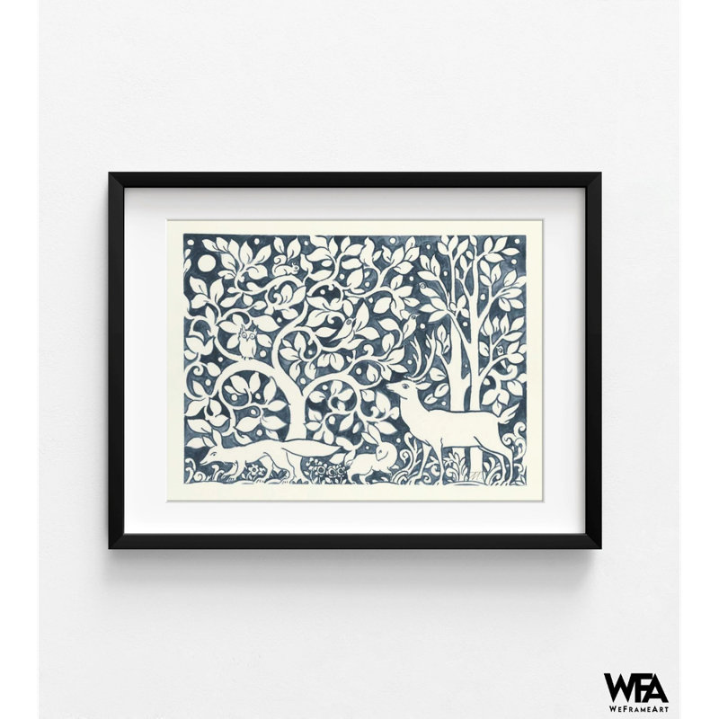 Forêt, art mural, H 12 po x l 16 po, Cadre simple noir, Blanc