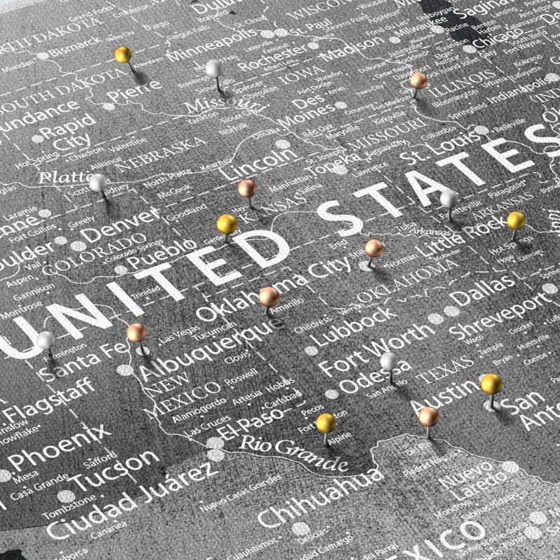Carte des États-Unis avec punaise noire personnalisée, H 16 po x l 24 po, Oui