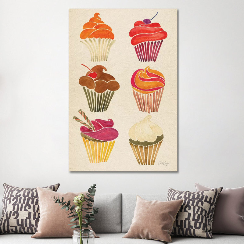 Strickler Cupcakes, H 60 po x l 40po x P 1,5 po, Toile avec cadre noir, Pas de tapis