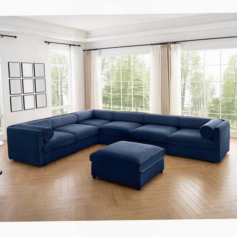 Canapé modulaire confortable avec rangement et conception ergonomique pour le salon, Bleu
