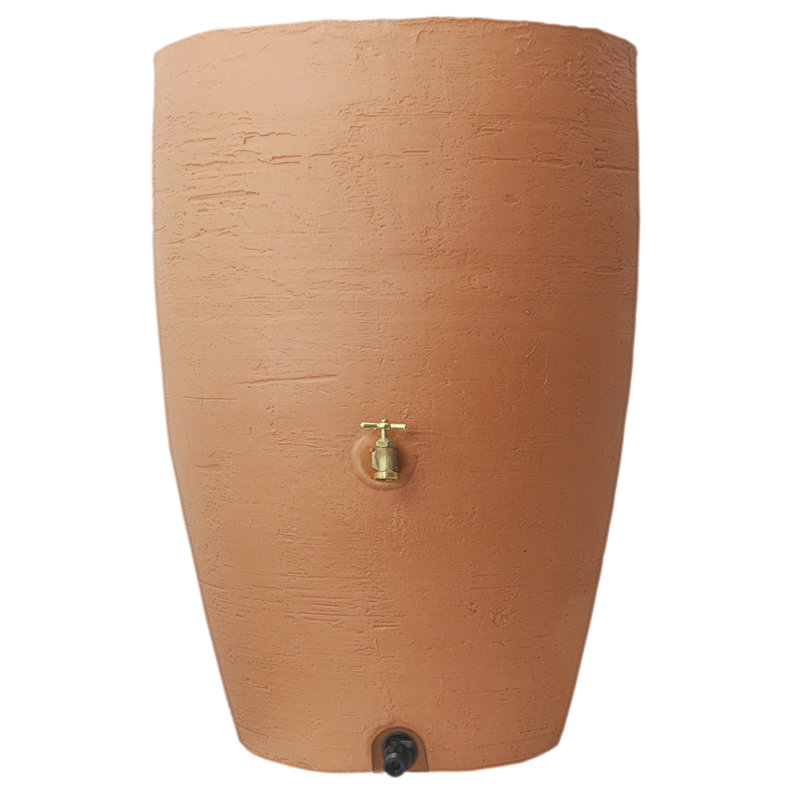 Tonneau cylindrique en plastique pour la collecte de l'eau de pluie Athena, Terra Cotta, H 34 po x l 24 po x P 24 po