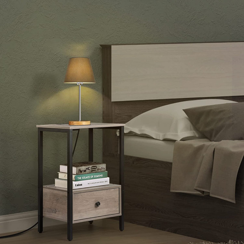 Neyba 15.7'' W Metal Nightstand, Natural/Black