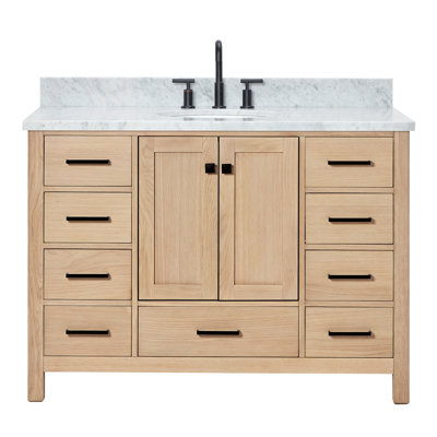 Meuble-lavabo simple en bois massif Flynt avec plateau en marbre de Carrare 0,75 po Flynt