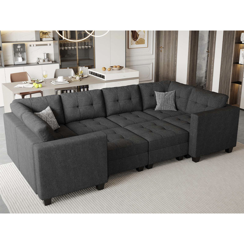 Soneson Ivery 116.6'' Sectional Couch Sleeper Module Polyester Blend Sofa Bed with Storage Seat Ottoman