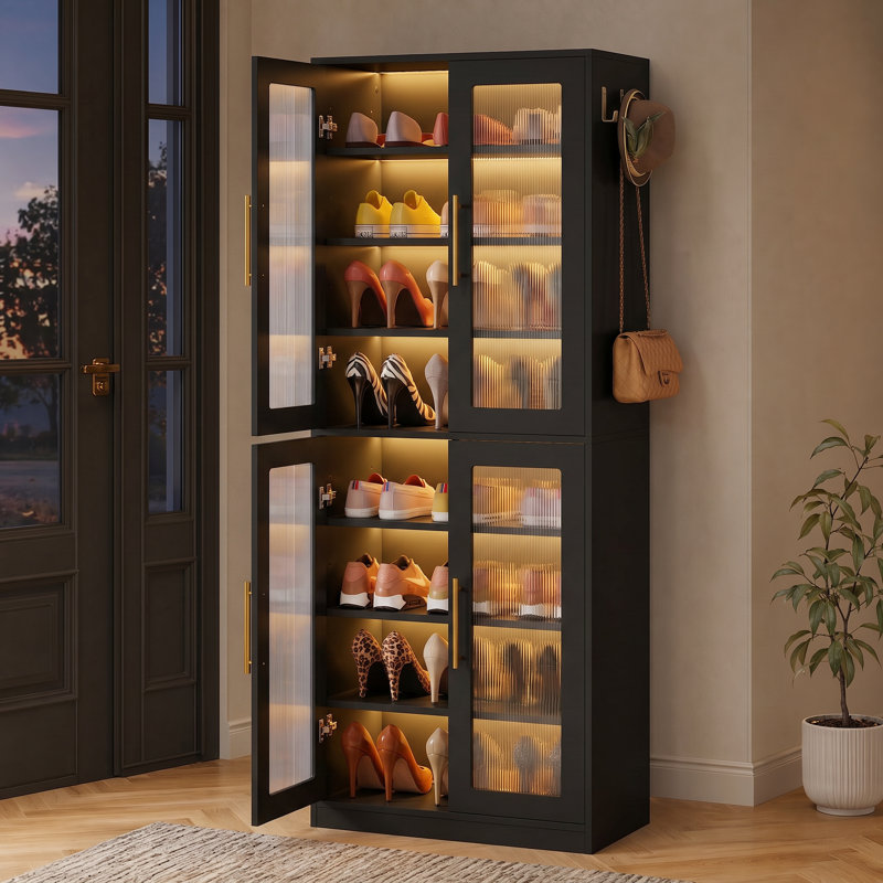 Kendricks 24 Pair Shoe Storage Cabinet, Black