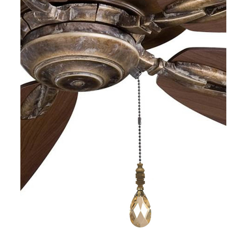 Champagne Crystal Teardrop Ceiling Fan Pull with Brass Chain
