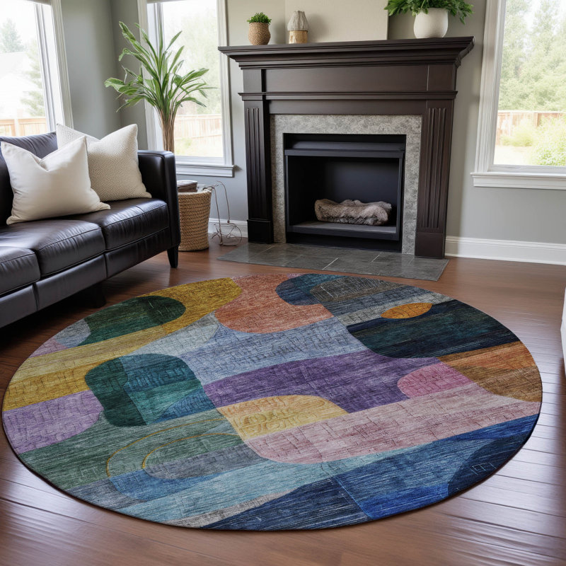 Premium Machine Washable Konopka AMF1115 Modern Rug, Round 8'
