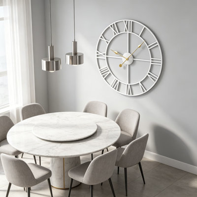 Large 20 Inch Wall Clock, Modern Silent Decorative Clock with Roman Numerals, Battery Operated Metal Round Clock for Living Room, Bedroom, Kitchen, Office Decor
