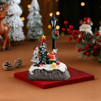 Christmas Village Set Ornaments, Resin LED Warm Light Tree Figurines, Mini Snowman House Gift Set, Collectible Building, Holidays Gifts, Christmas Home Decoration