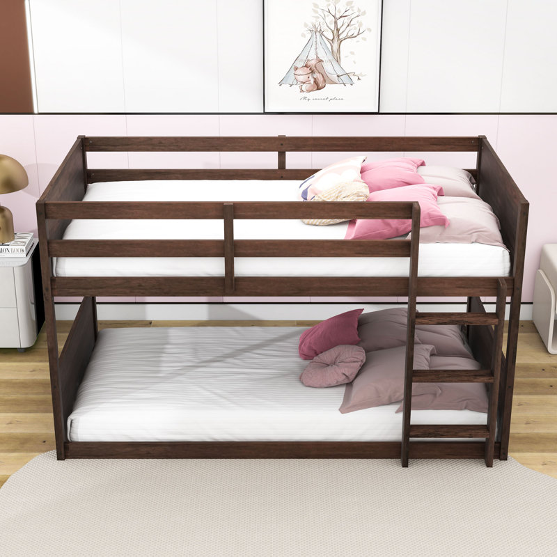 Twin Over Twin Wooden Bunk Bed With Safety Guardrails, Antique Oak