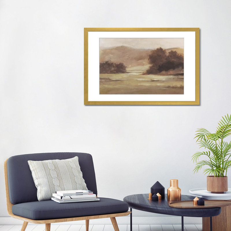 " Muted Landscape I " by Ethan Harper, Framed Print with Mat, 24" H x 32" W, Gold