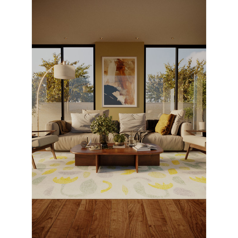 Marcink Washable Floral Indoor Rug, Rectangle 3' x 5'
