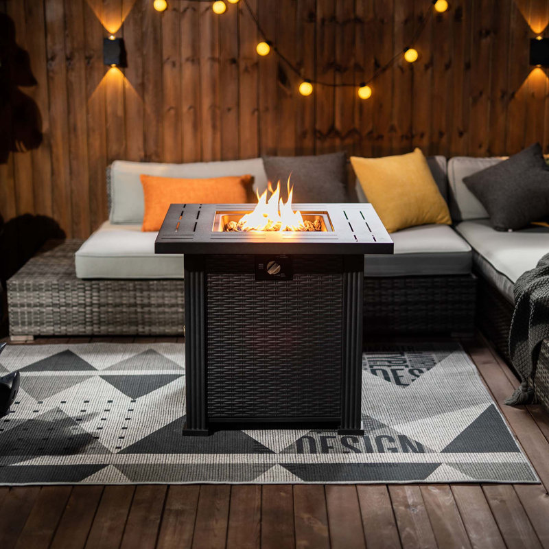 Table de foyer d'extérieur en acier avec couvercle H 24,02 "x l 27,17" Aalana