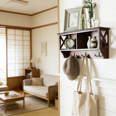 Hanging Wall Storage Rack For Home Organization - Durable Pine Construction With Decorative Finish For Living Room, Bedroom, Or Study