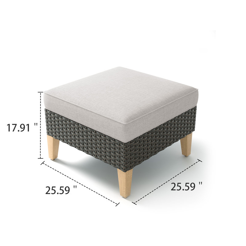 Repose-pieds d'extérieur en osier avec coussin Sunbrella® Tuule, Beige