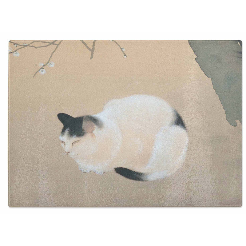Tempered Glass Cat and Plum Blossoms Chopping Board, 39 cm W x 28.5 cm L
