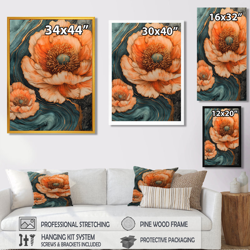 Atlanta - impressions sur toile florales, H 32 po x l 24 po, Reproduction encadrée d'une seule photo, Noir, noir, noir, noir