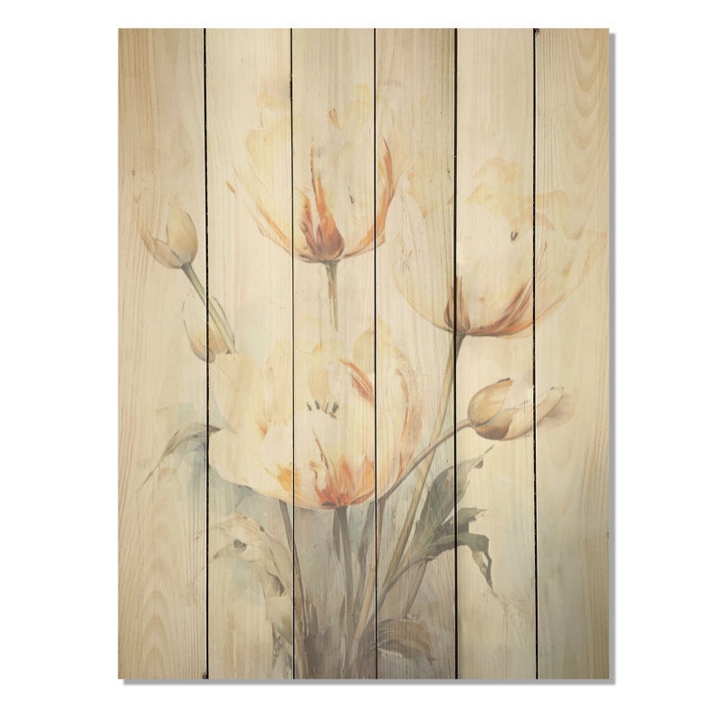 Minimalisme, tulipes beiges, symphonie - tulipes, art mural sur bois de pin naturel, H 40 po x l 30 po