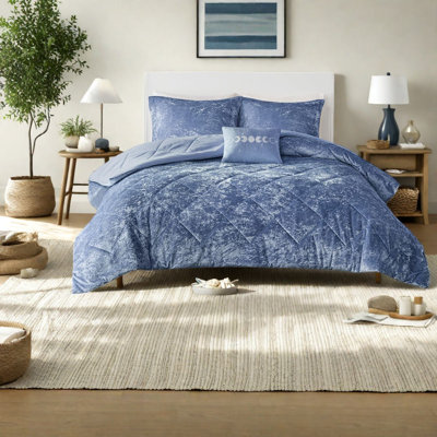 Blue Velvet Bedding Sets, Twin Twin Xl Polyester Comforter Set, Modern Bedroom