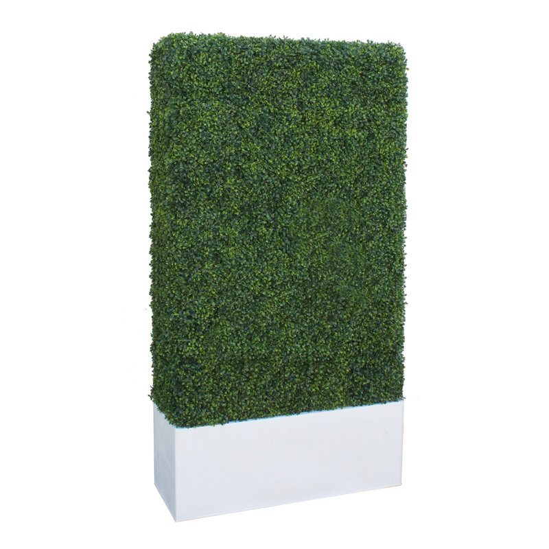 Faux Boxwood Hedge in Wood Planter, White, 90" H x 40" W x 16" D
