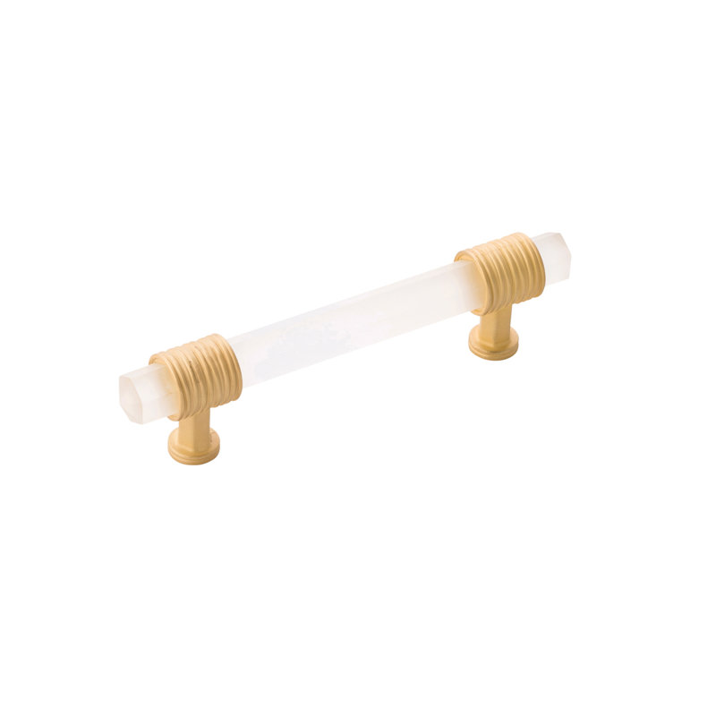 Poignée barre 5 1/16 po Chrysalis, Laiton doré brossé / verre givré, 3 3/4"