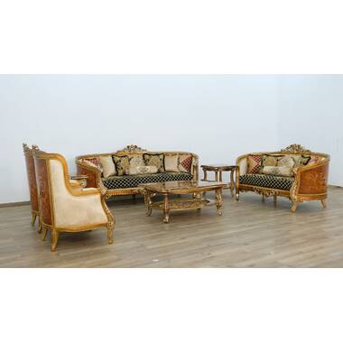 French louis xv gold damask living room set