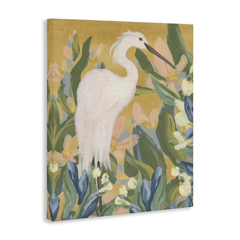 Art mural sur toile "Aigrette et lac" par June Erica Vess, H 40 po x l 30 po
