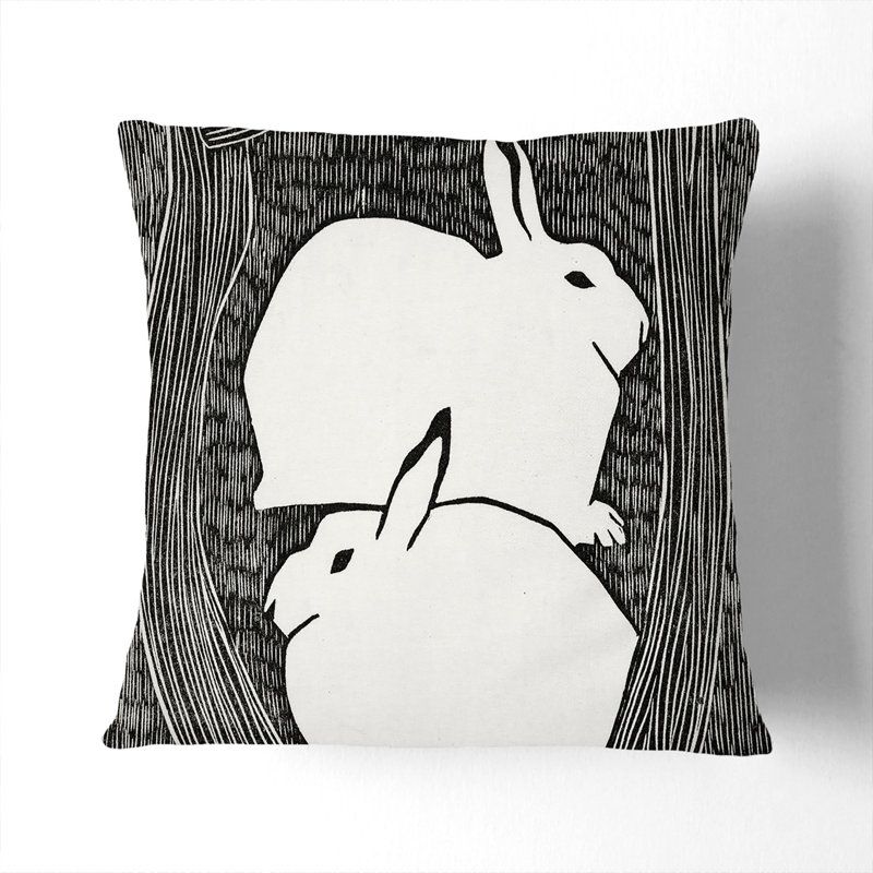 Two Snow Hares Square Throw Cushion, White, 40cm H x 40cm W x 15cm D