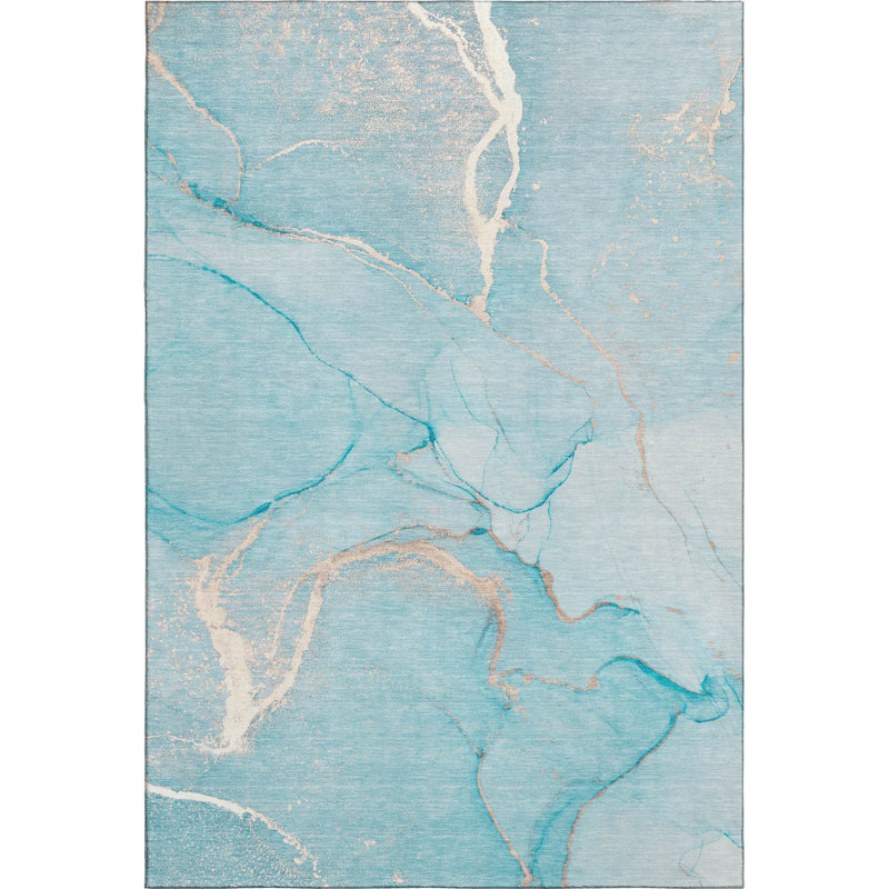 Tapis bleu sarcelle de qualité supérieure lavable à la machine Cerrito AMF510, Rectangle 10 pi x 14 pi