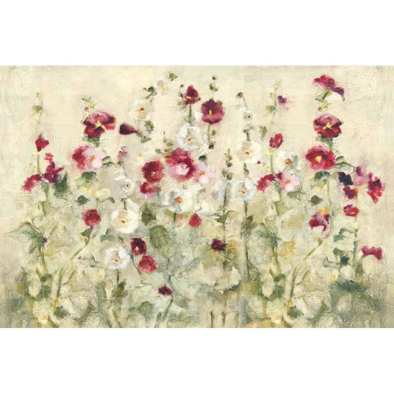 Hollyhocks Row Cool Crop by Cheri Blum - Wrapped Canvas Painting, 61cm H x 91cm W x 3.8cm D