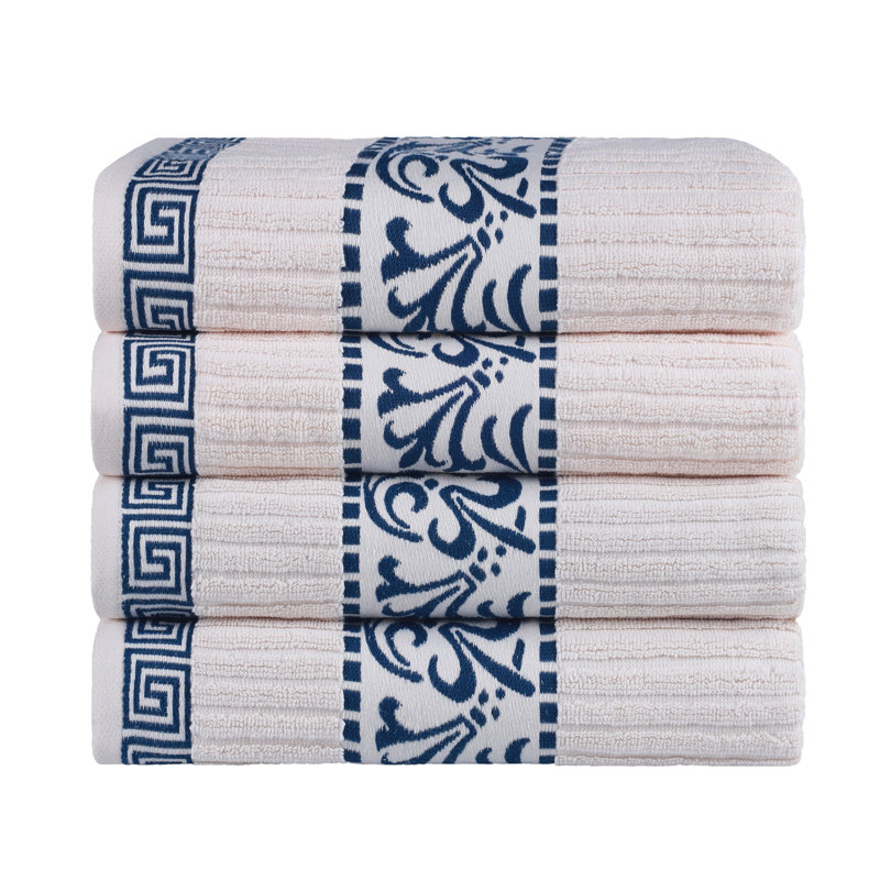 Ensemble de serviettes de bain Mikira Athens, Ivoire / Bleu marine