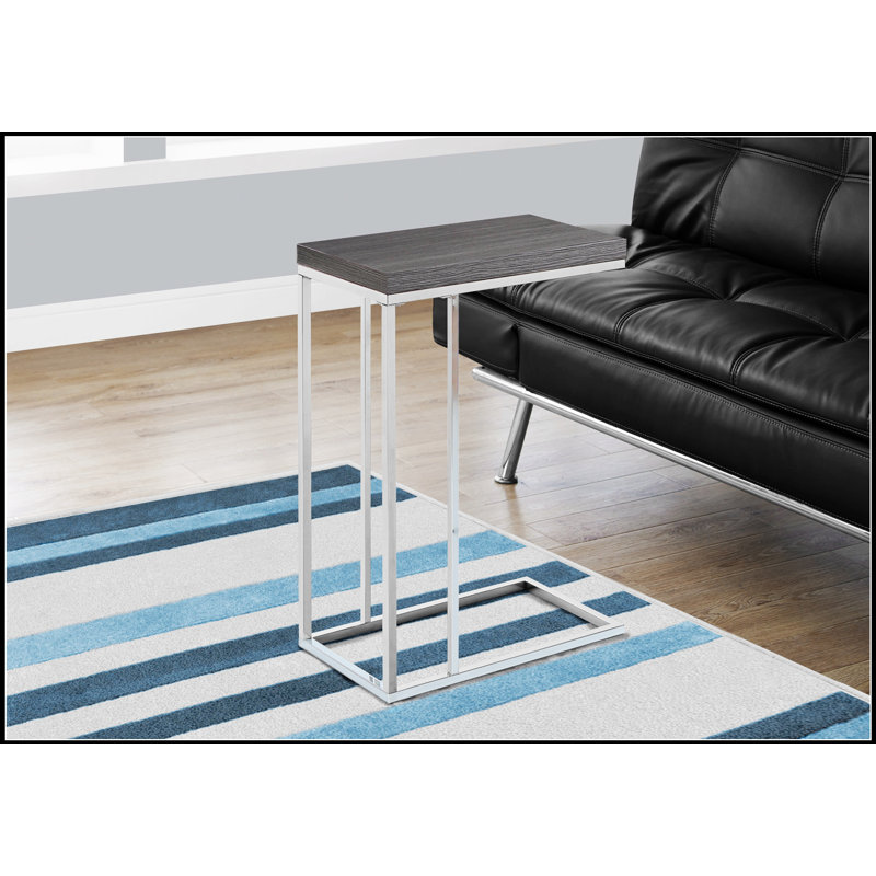Table d'appoint contemporaine en forme de C pour le salon et la chambre, idéale pour les collations et la décoration, avec un élégant plateau en stratifié gris.